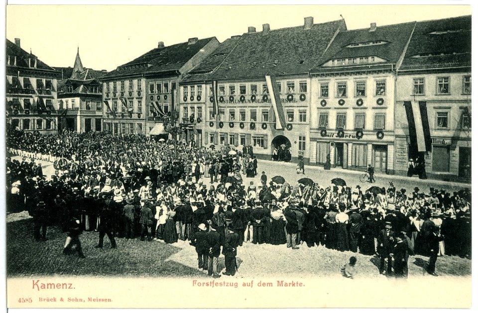 04585-Kamenz-1903-Forstfestzug auf dem Markt-Brück & Sohn Kunstverlag