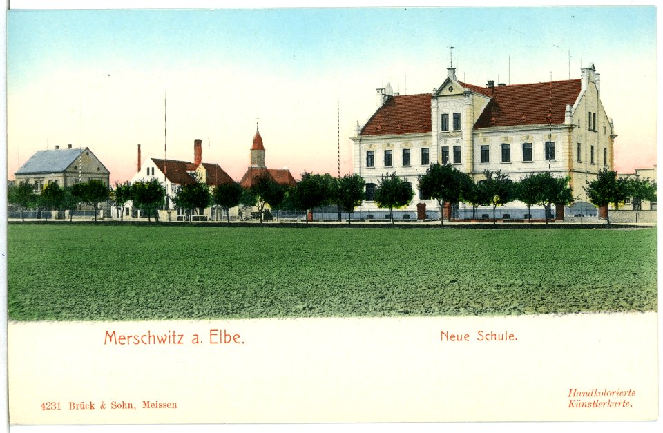 04231-Merschwitz-1903-Neue Schule-Brück & Sohn Kunstverlag