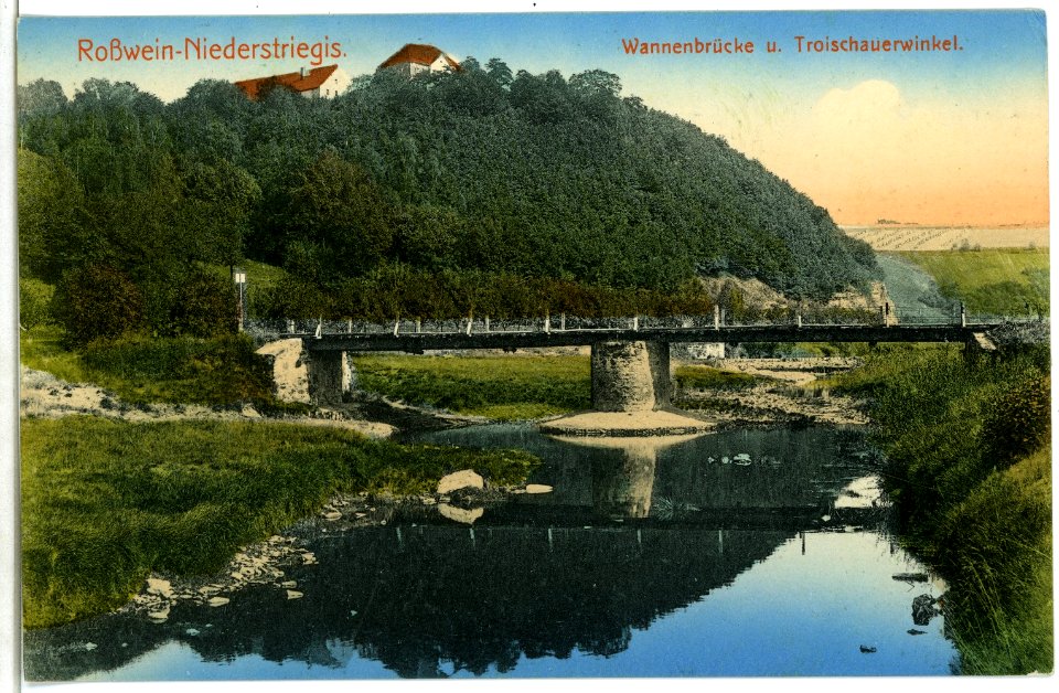 04421-Niederstriegis-1903-Mulde mit Wannenbrücke und Troischauerwinkel-Brück & Sohn Kunstverlag