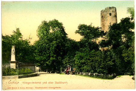 04280-Oschatz-1903-Kriegerdenkmal und alter Stadtturm-Brück & Sohn Kunstverlag