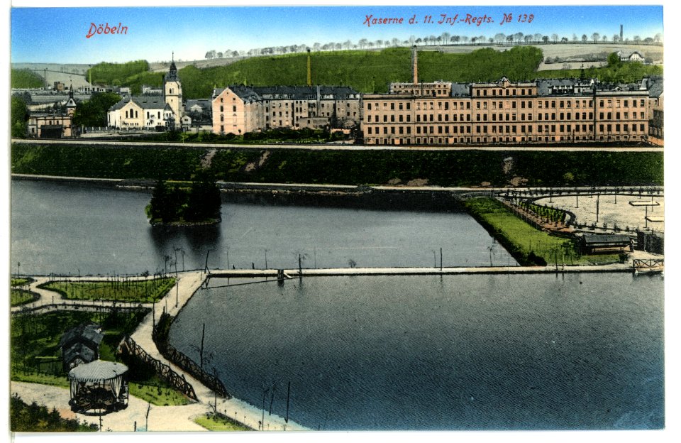 08732-Döbeln-1907-Jacobistraße und Kaserne des 11. Infanterie-Regiment-Brück & Sohn Kunstverlag