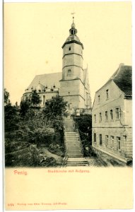 04474-Penig-1903-Stadtkirche mit Aufgang-Brück & Sohn Kunstverlag