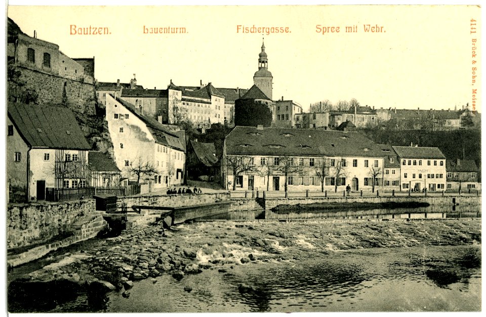 04141-Bautzen-1903-Spree mit Wehr, Lauerturm-Brück & Sohn Kunstverlag