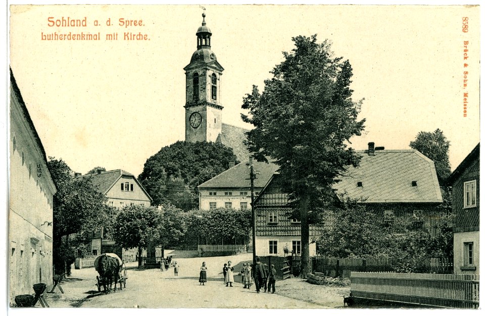 08589-Sohland-1907-Lutherdenkmal und Kirche-Brück & Sohn Kunstverlag