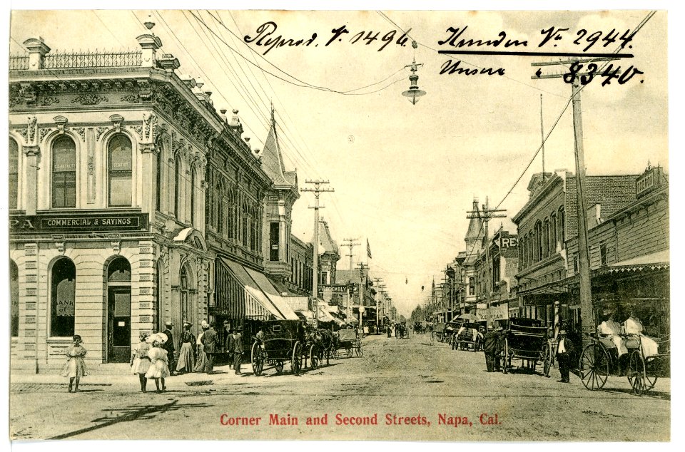 08340-Napa, Cal.-1906-Corner Main and Second Street-Brück & Sohn Kunstverlag