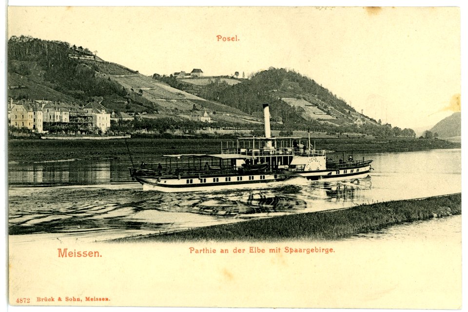 04872-Meißen-1903-Bosel und Elbe mit Dampfer Bodenbach-Brück & Sohn Kunstverlag
