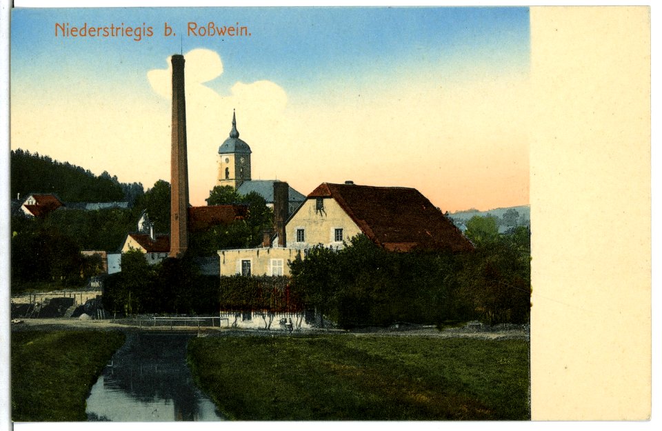 04415-Niederstriegis-1903-Blick zur Kirche-Brück & Sohn Kunstverlag