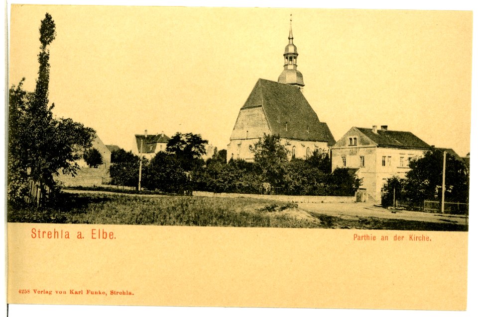 04258-Strehla-1903-an der Kirche-Brück & Sohn Kunstverlag