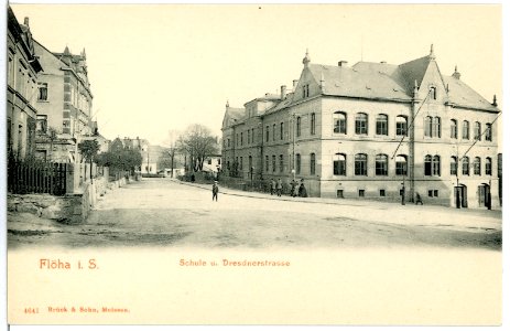 04641-Flöha-1903-Schule und Dresdner Straße-Brück & Sohn Kunstverlag