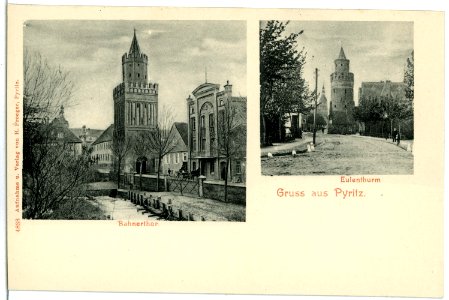04838-Pyritz-1903-Bahnertor und Eulenturm-Brück & Sohn Kunstverlag