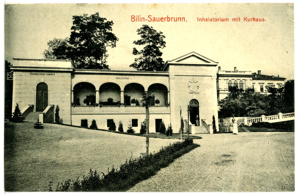 08479-Bilin-1907-Sauerbrunn - Inhalatorium mit Kurhaus-Brück & Sohn Kunstverlag