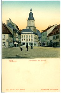04856-Döbeln-1903-Obermarkt mit Kirche-Brück & Sohn Kunstverlag