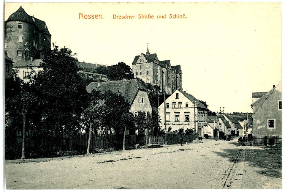 04310-Nossen-1903-Schloß und Dresdner Straße-Brück & Sohn Kunstverlag
