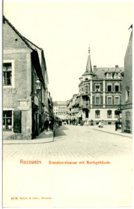 04196-Roßwein-1903-Dresdnerstraße mit Bankgebäude-Brück & Sohn Kunstverlag