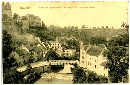 04135-Bautzen-1903-Seidauer Spreebrücke mit Wehr und Hammermühle-Brück & Sohn Kunstverlag