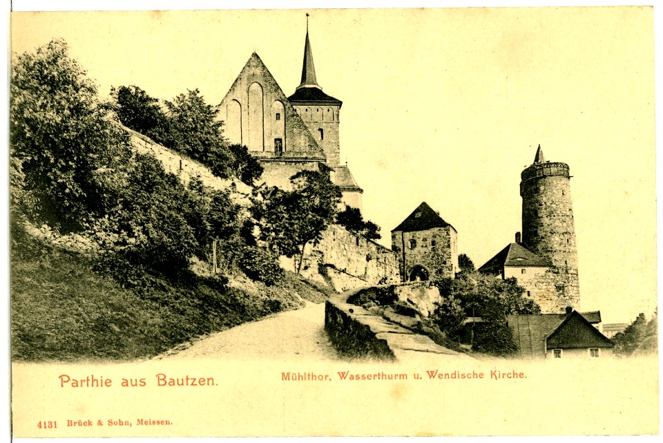 04131-Bautzen-1903-Mühltor, Wasserturm und Wendische Kirche-Brück & Sohn Kunstverlag