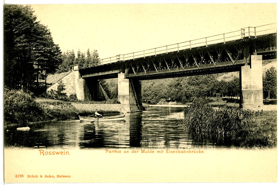 04198-Roßwein-1903-an der Mulde mit Eisenbahnbrücke-Brück & Sohn Kunstverlag