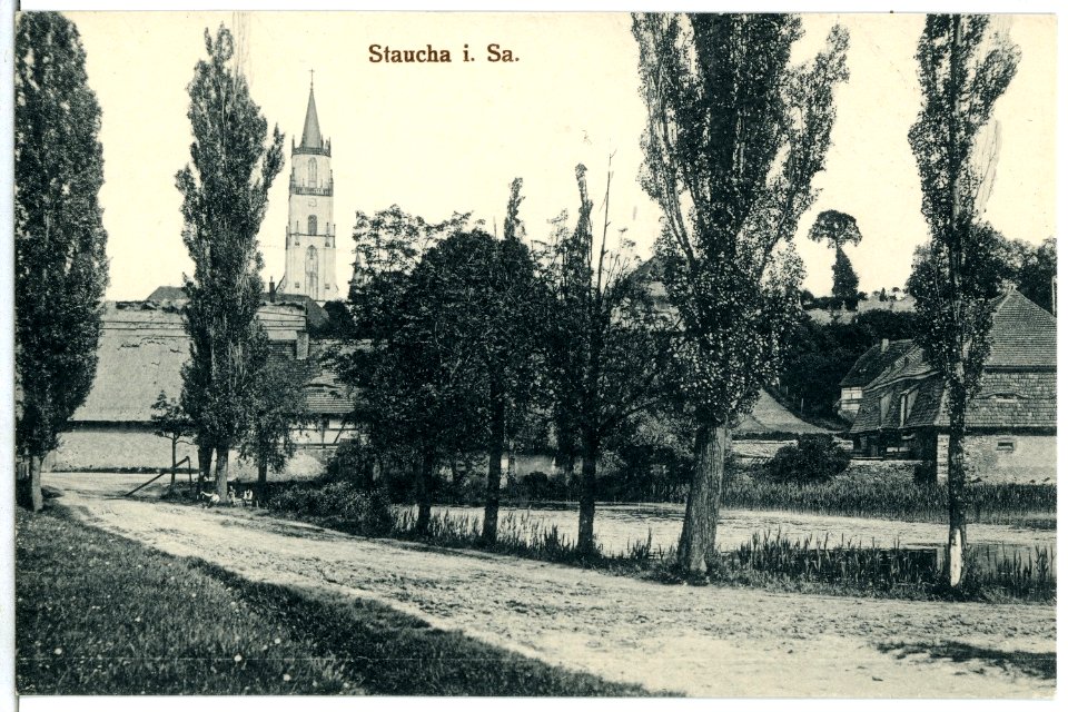 04669-Staucha-1903-Blick zur Kirche-Brück & Sohn Kunstverlag