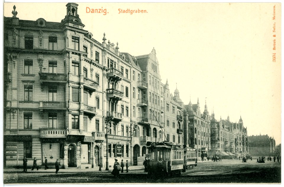 03604-Danzig-1903-Stadtgraben mit Straßenbahn-Brück & Sohn Kunstverlag