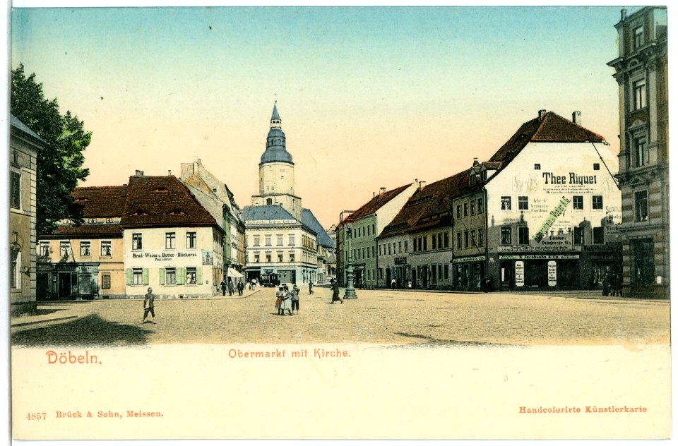 04857-Döbeln-1903-Obermarkt mit Kirche-Brück & Sohn Kunstverlag