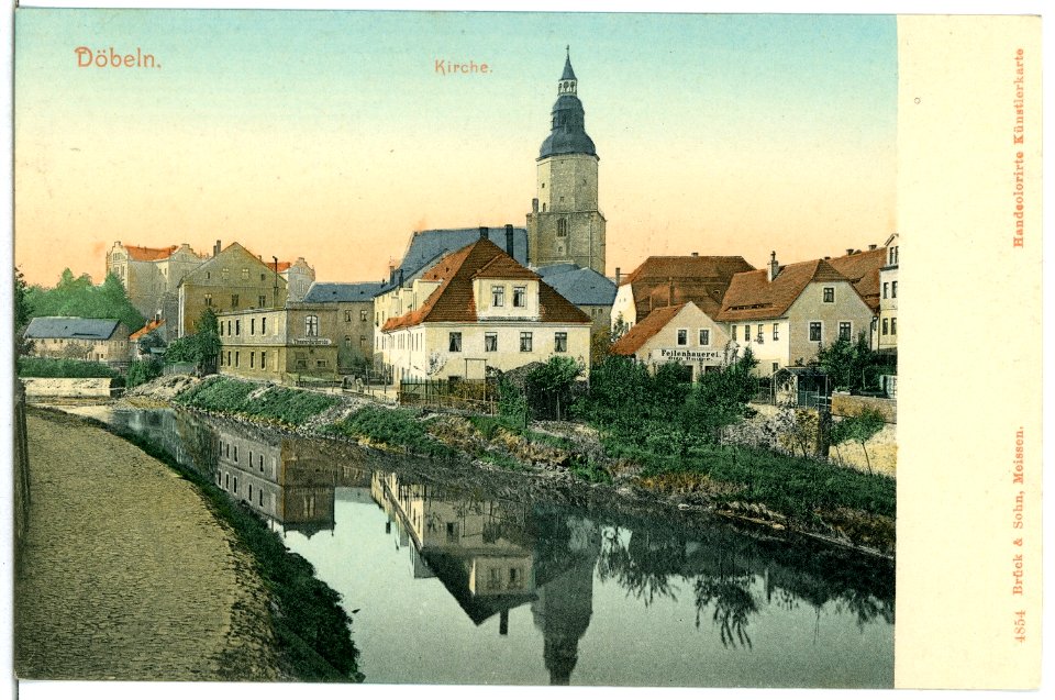 04854-Döbeln-1903-Blick über die Mulde zur Kirche-Brück & Sohn Kunstverlag