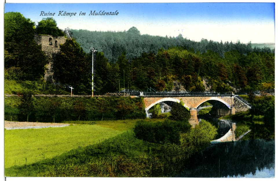 04416-Niederstriegis-1903-Mulde mit Brücke und Ruine Kämpe-Brück & Sohn Kunstverlag
