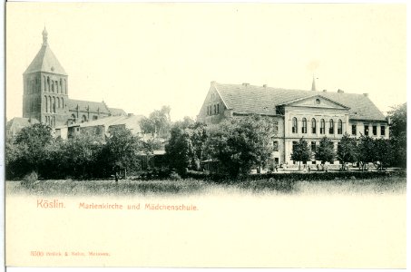 03500-Köslin-1903-Marienkirche und Mädchenschule-Brück & Sohn Kunstverlag