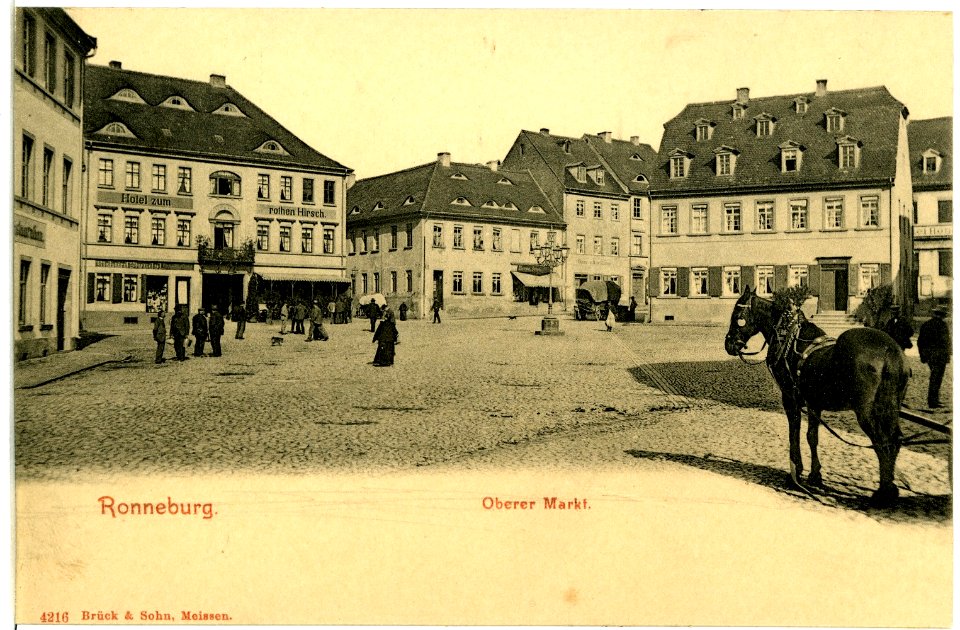04216-Ronneburg-1903-Oberer Markt mit Pferd-Brück & Sohn Kunstverlag