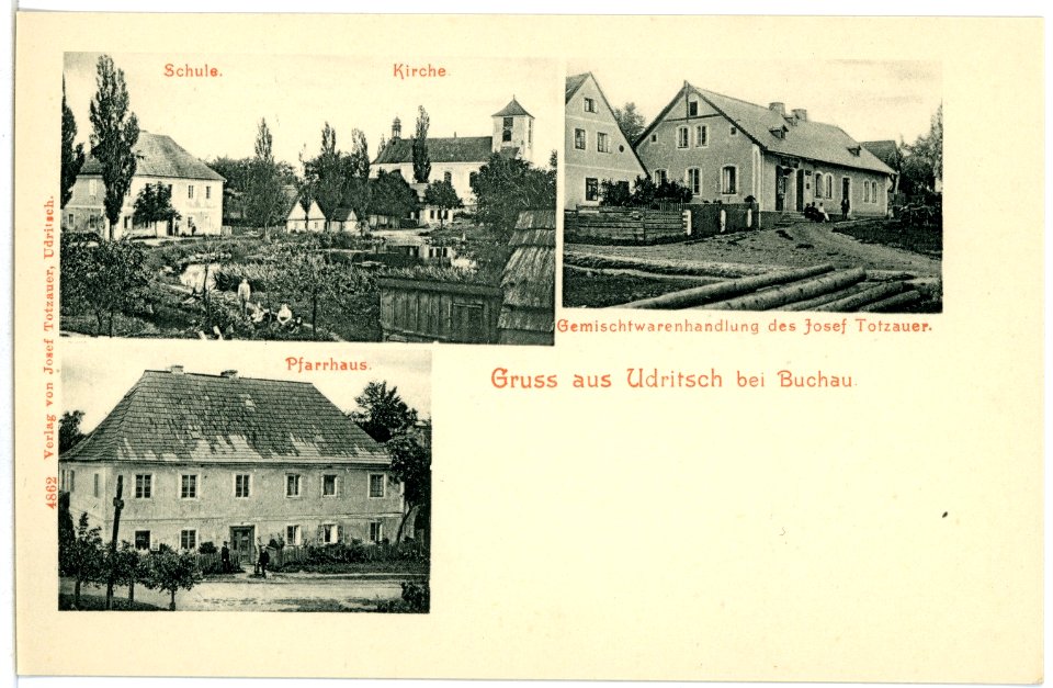 04862-Udritsch-1903-Schule, Kirche und Pfarrhaus-Brück & Sohn Kunstverlag
