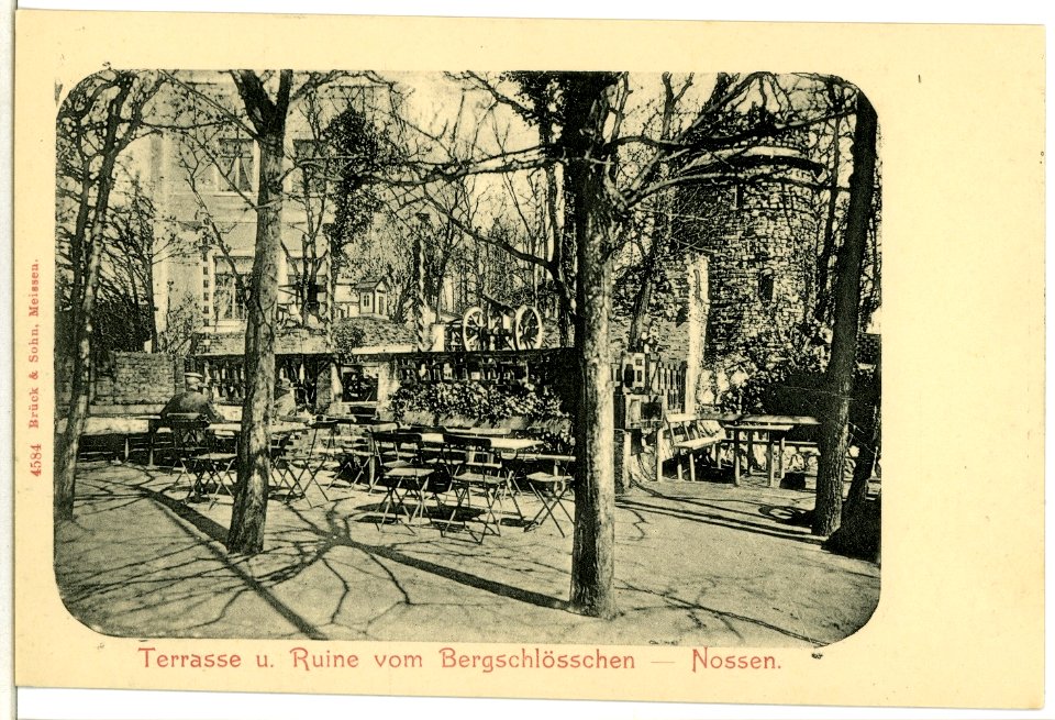 04584-Nossen-1903-Terrasse und Ruine vom Bergschlößchen-Brück & Sohn Kunstverlag