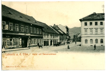 03423-Lobositz-1903-Markt mit Gemeindehaus-Brück & Sohn Kunstverlag