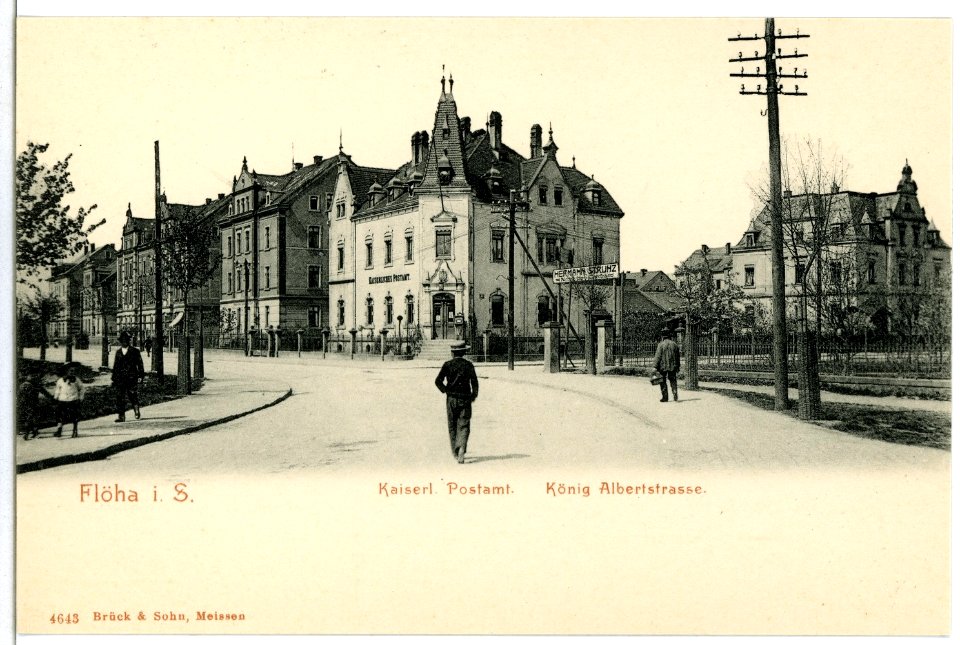 04643-Flöha-1903-Postamt und Albertstraße-Brück & Sohn Kunstverlag