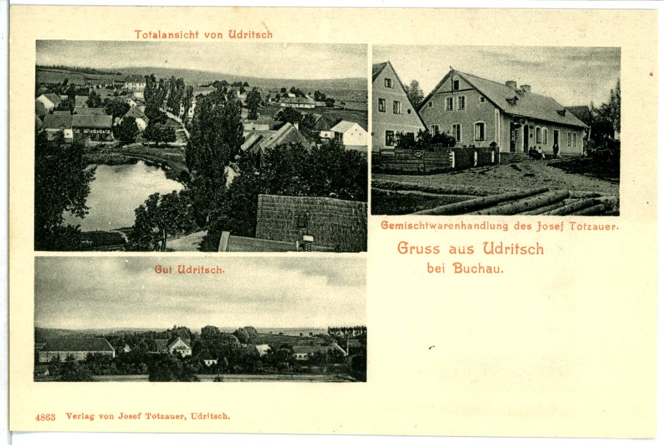 04863-Udritsch-1903-Blick auf Udritsch - Gut und Gemischtwarenhandlung-Brück & Sohn Kunstverlag