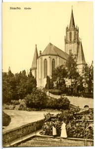 04666-Staucha-1903-Blick zur Kirche-Brück & Sohn Kunstverlag