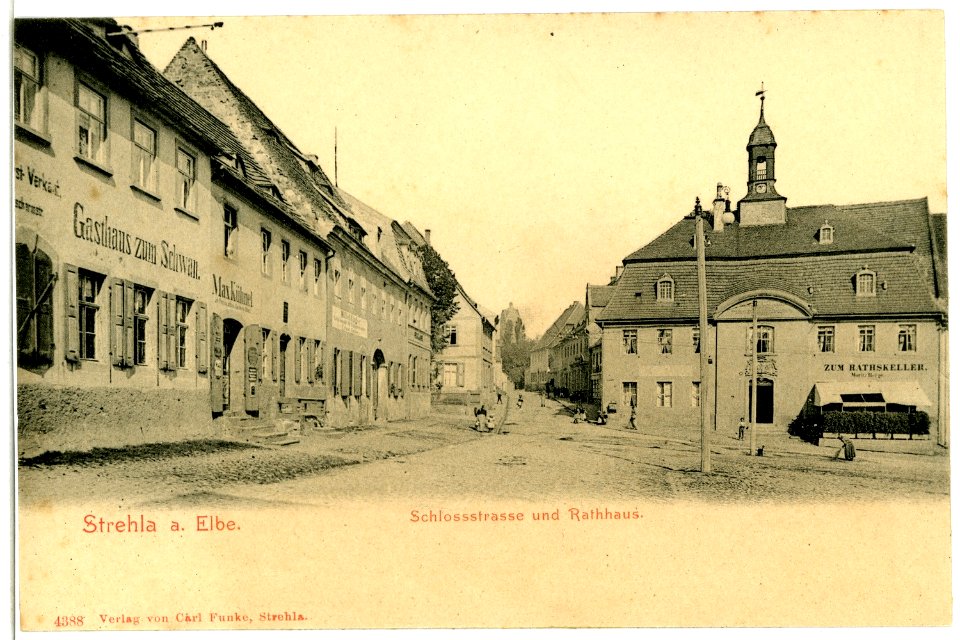 04388-Strehla-1903-Schloßstraße und Rathaus-Brück & Sohn Kunstverlag