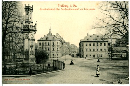04628-Freiberg-1903-Schwedendenkmal, Petersstraße, Amtshauptmannschaft-Brück & Sohn Kunstverlag