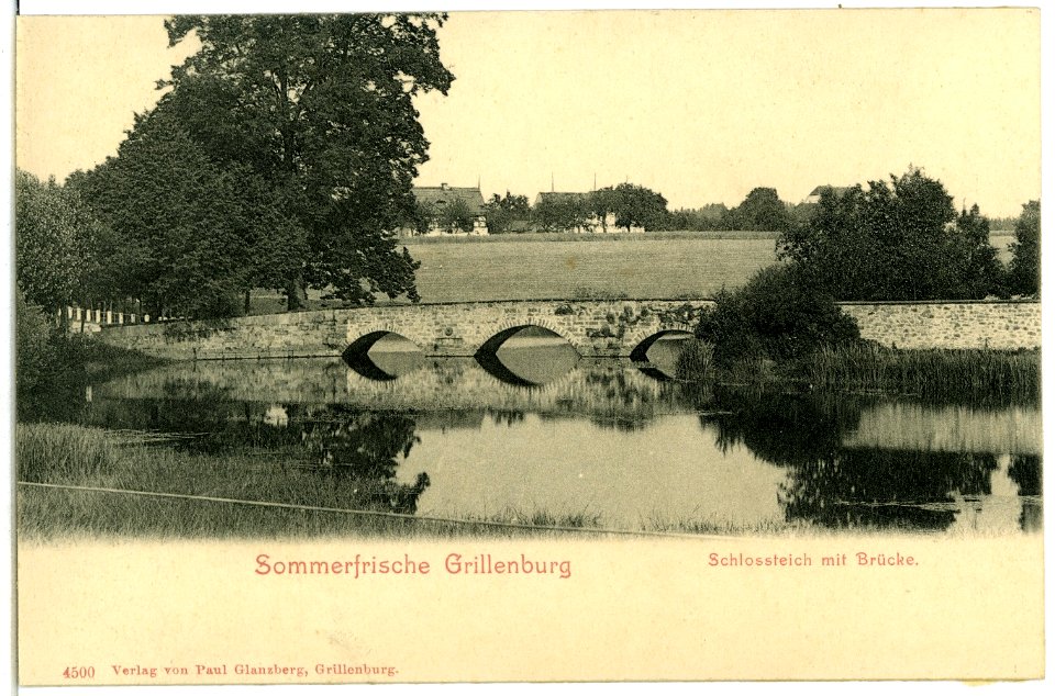 04500-Grillenburg-1903-Schloßteich mit Brücke-Brück & Sohn Kunstverlag