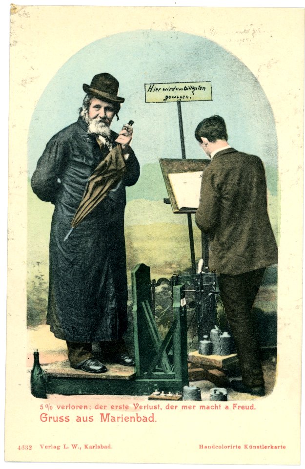 04632-Marienbad-1903-Kurgast mit Wage (5% verloren, der 1. Verlust macht a Freud)-Brück & Sohn Kunstverlag