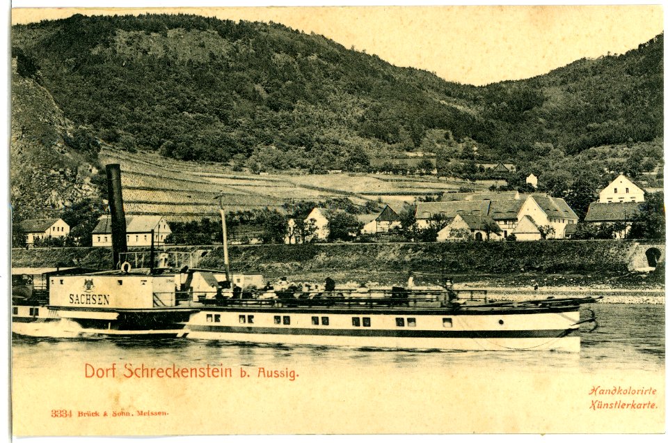 03334-Aussig-1903-Dorf Schreckenstein mit Dampfer Sachsen-Brück & Sohn Kunstverlag