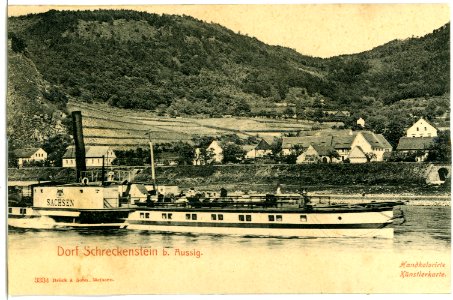 03334-Aussig-1903-Dorf Schreckenstein mit Dampfer Sachsen-Brück & Sohn Kunstverlag