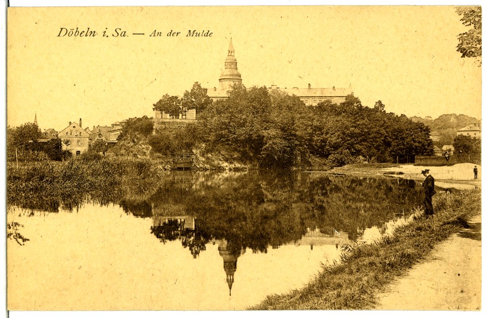04853-Döbeln-1903-Blick über die Mulde zur Kirche-Brück & Sohn Kunstverlag