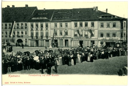 04586-Kamenz-1903-Forstfestzug auf dem Markt-Brück & Sohn Kunstverlag