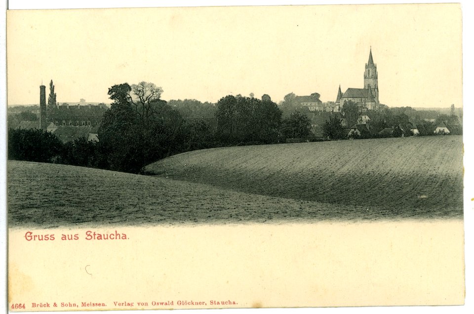 04664-Staucha-1903-Blick zur Kirche-Brück & Sohn Kunstverlag