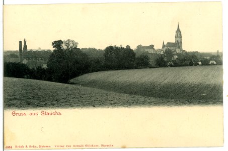 04664-Staucha-1903-Blick zur Kirche-Brück & Sohn Kunstverlag