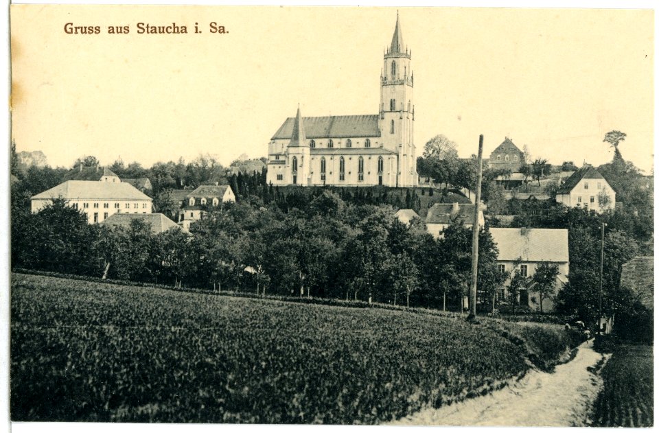 04668-Staucha-1903-Blick zur Kirche-Brück & Sohn Kunstverlag
