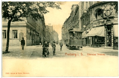 03545-Freiberg-1903-Erbische Straße mit Straßenbahn-Brück & Sohn Kunstverlag