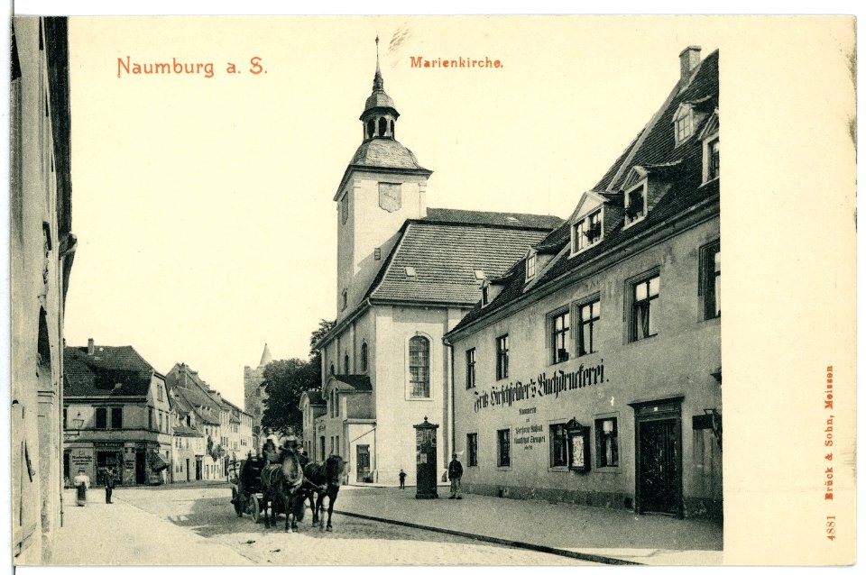 04881-Naumburg-1903-Marienkirche, Buchduckerei, Pferdefuhrwerk-Brück & Sohn Kunstverlag