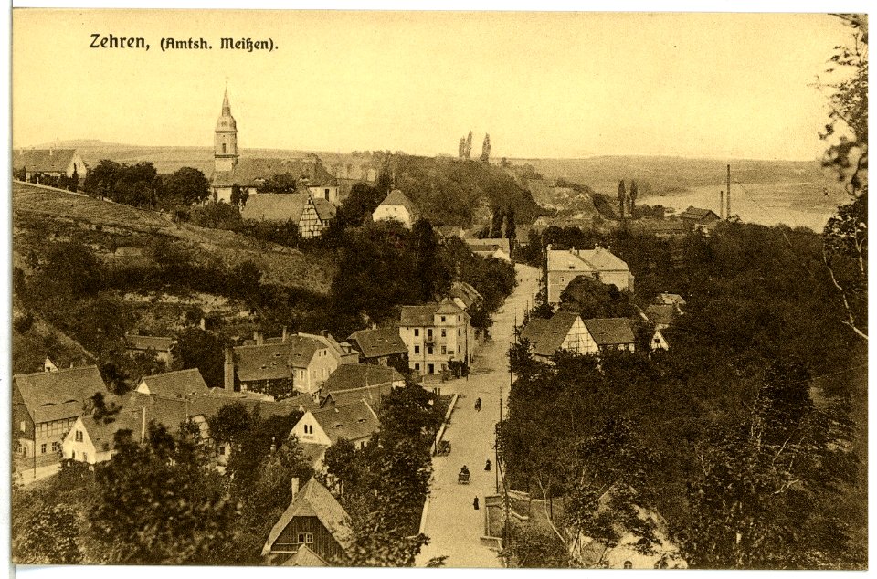 03663-Zehren-1903-Blick aufs Dorf und die Kirche-Brück & Sohn Kunstverlag