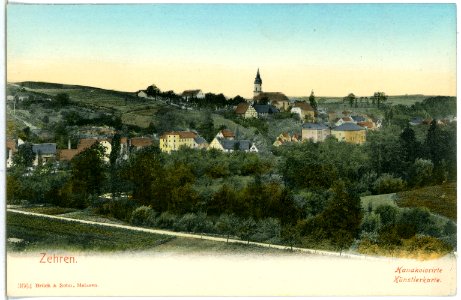 03664-Zehren-1903-Blick aufs Dorf und die Kirche-Brück & Sohn Kunstverlag