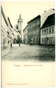 03876-Torgau-1903-Ritterstraße mit Kirche-Brück & Sohn Kunstverlag